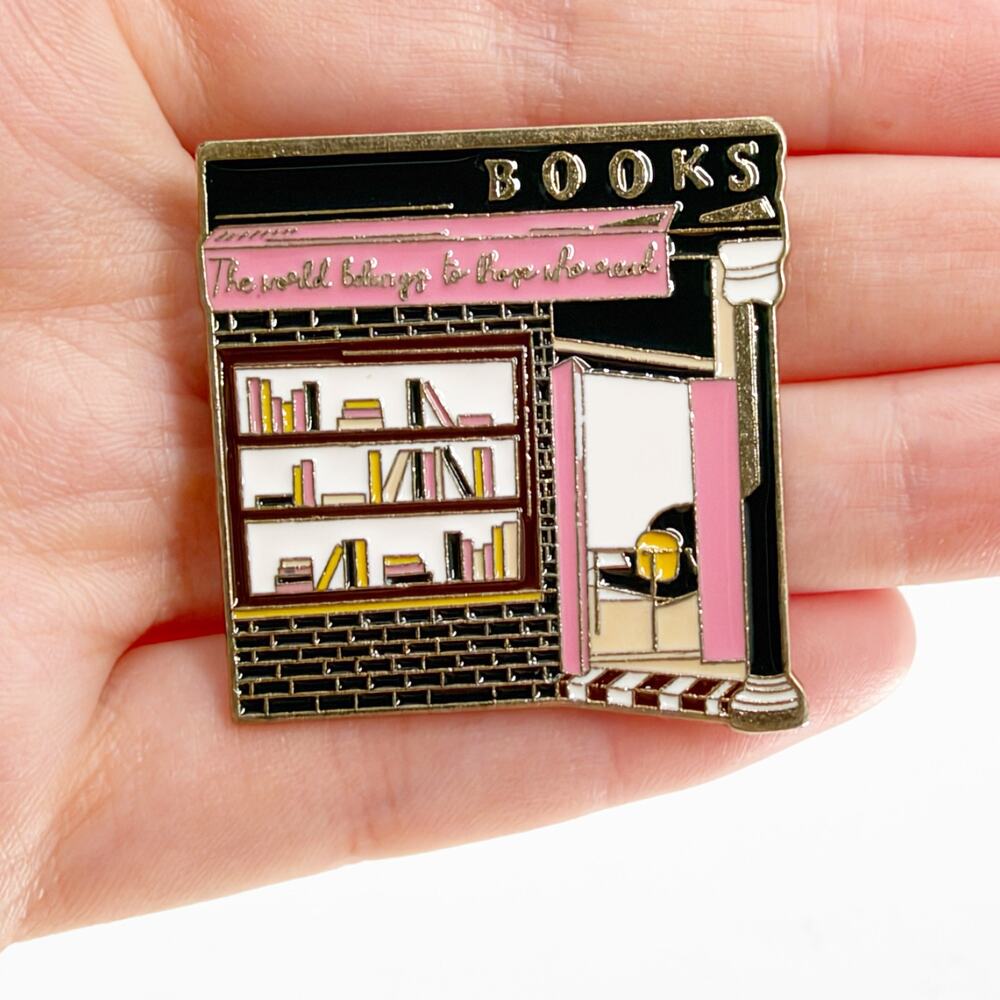 Bookshop Enamel Pin Pink Books Literary Reader Book Lover Cottagecore Brooch